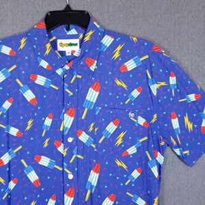 Tipsy Elves Mens XL Rocket Popsicle Lightning Bolt Button Down Shirt Blue Summer